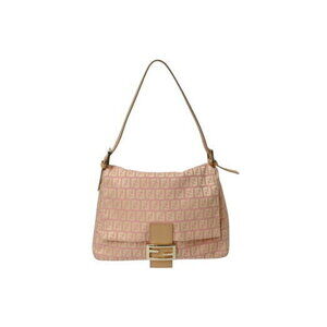 FENDI Mamma Bucket Zucchino Shoulder Bag Canvas Leather Pink Beige